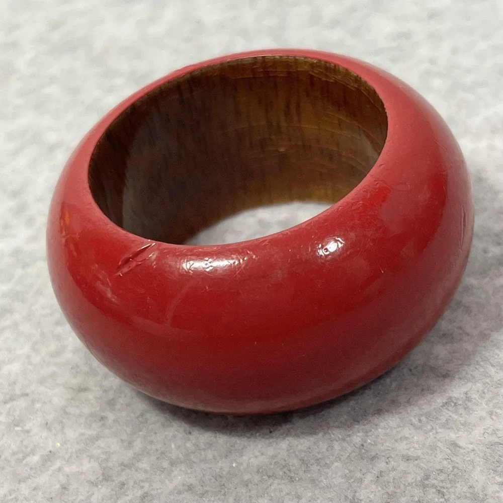 Red Lacquer Wood Napkin Rings Set of 6 Round Made‎ in India Table Decor Dining
